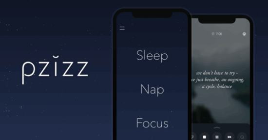 Aplicación Pzizz mostrando opciones de modos para dormir y relajarse apps recomendadas por terapeutas