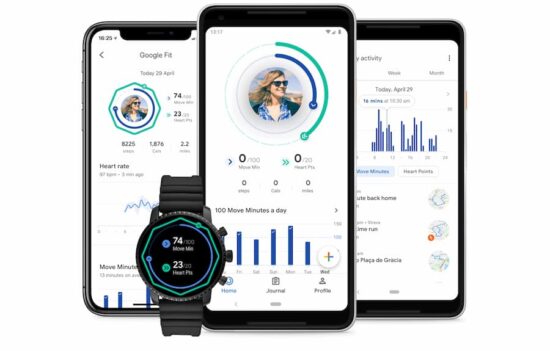Las 10 apps de salud en español más populares en 2025 2 Pantalla de Google Fit en un movil y smartwatch