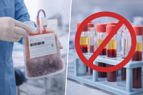 Bolsa criopreservada con células madre del cordón umbilical junto a tubos de laboratorio representando ventajas y limitaciones