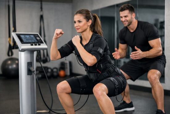 PRAMA fitness: el entrenamiento interactivo que combina luces, sensores y funcional 7 joven mujer haciendo EMS son su profesor